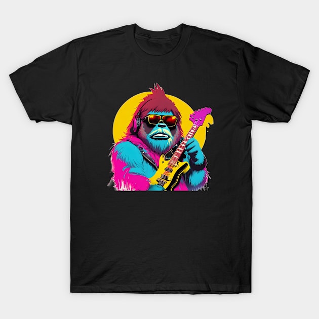 Bigfoot Playing Guitar Rock and Roll Sasquatch Graffiti T-Shirt by Beautiful Butterflies by Anastasia